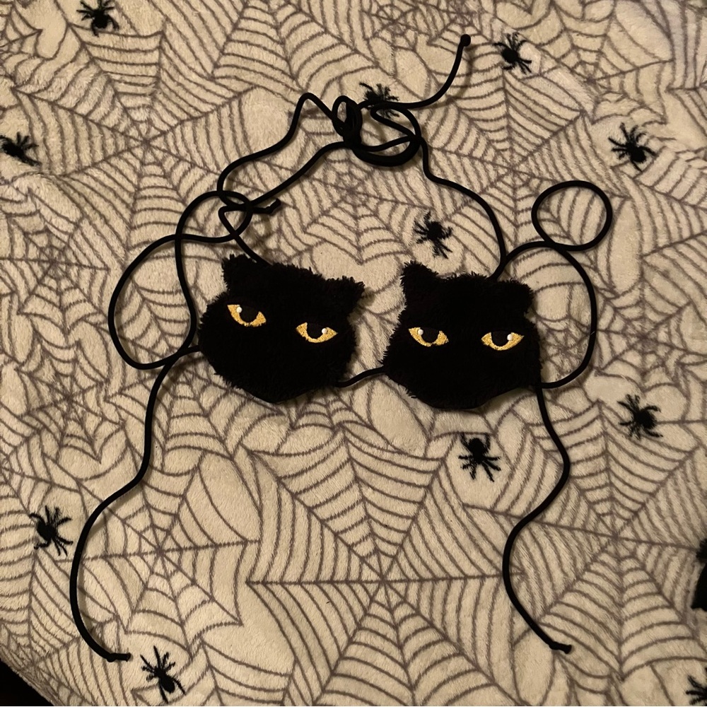 NEW FUZZY KITTY BLACK CAT BRA TOP